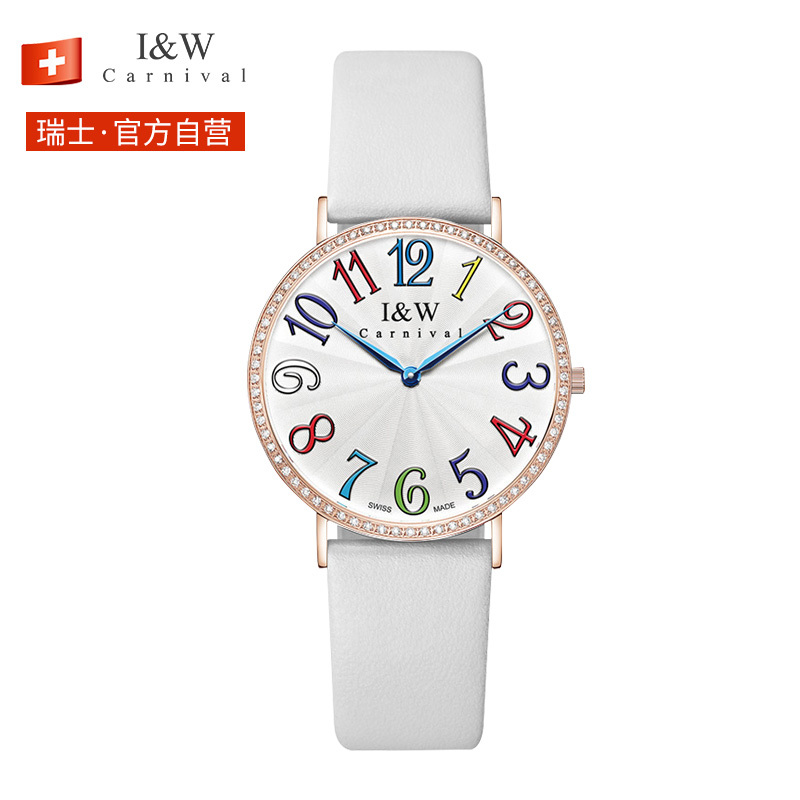 瑞士正品iw手表爱沃驰女士手表时尚休闲超薄石英女表皮带女表数字镶钻