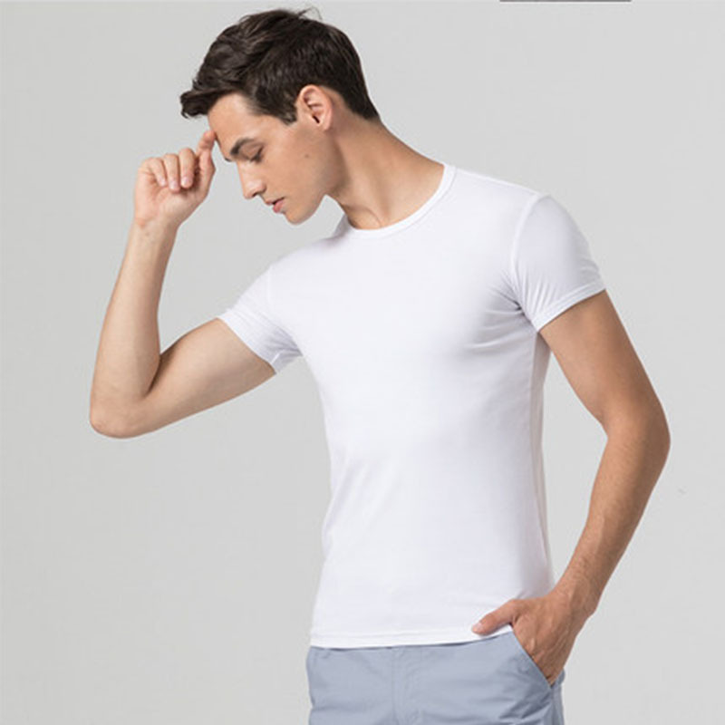 酷勤男士短袖t恤紧身弹力国货白小t上衣健身白色打底衫圆领修身