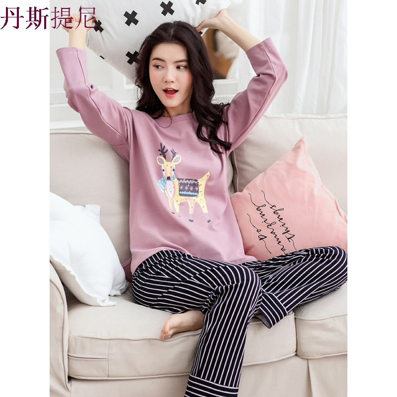 春秋款睡衣女春秋纯棉长袖薄款韩版甜美可爱全棉女士家居服套装夏