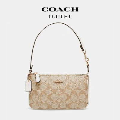 【香港直邮】蔻驰COACH 奥莱女包经典标志老花涂层帆布麻将腋下包F58321 送礼 米色