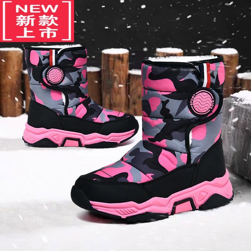 可莉允鸿星鸿尔克儿童棉靴冬款防水防滑男童雪地靴加绒加厚保暖女孩棉鞋图片