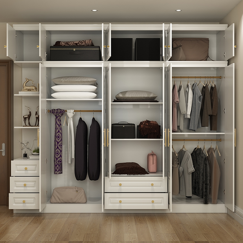 衣柜简约古达现代白色木质经济型家用四六五门组合卧室轻奢整体大衣橱