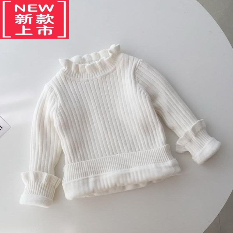 可莉允儿童宝宝加绒加厚毛衣保暖秋冬女童加厚针织衫婴儿洋气内搭打底衫