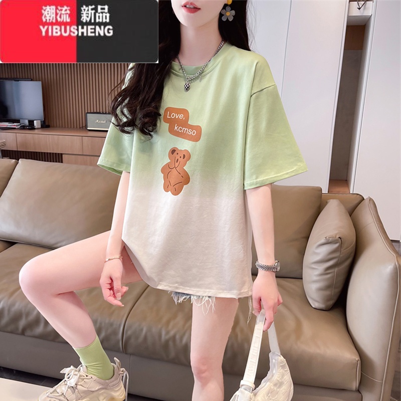 YIBUSHENG渐变色短袖t恤女季2024新款宽松大码女装设计感小众扎染上衣渐高清大图
