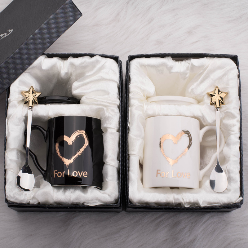 创意爱心情侣杯陶瓷马克杯咖啡杯带盖勺韩版潮流女学生水杯子一对