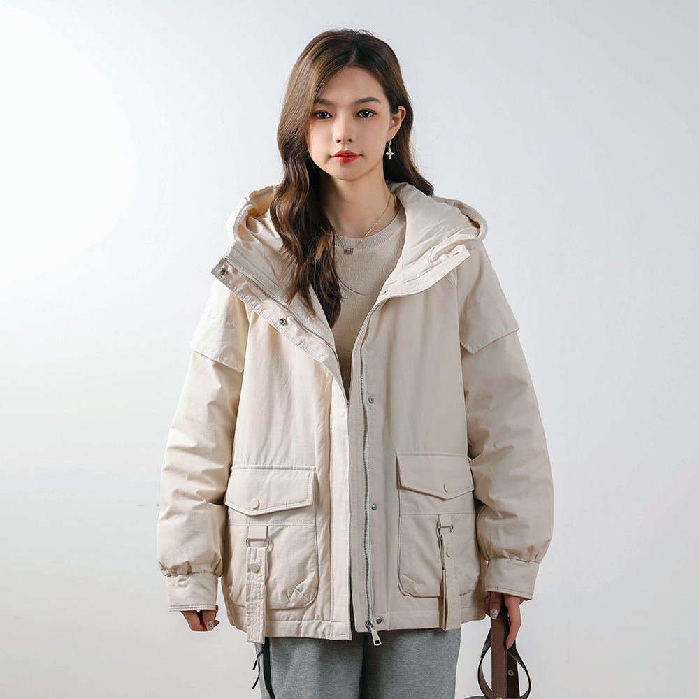 新款韩版羽绒服女短款连帽羽绒服白鸭绒大毛领女外套高清大图