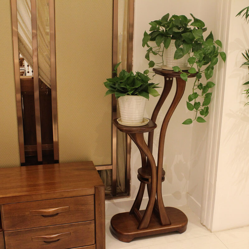 实木质花架多层落地阳台客厅工艺花架简约置物架胡桃木花架子壹德壹