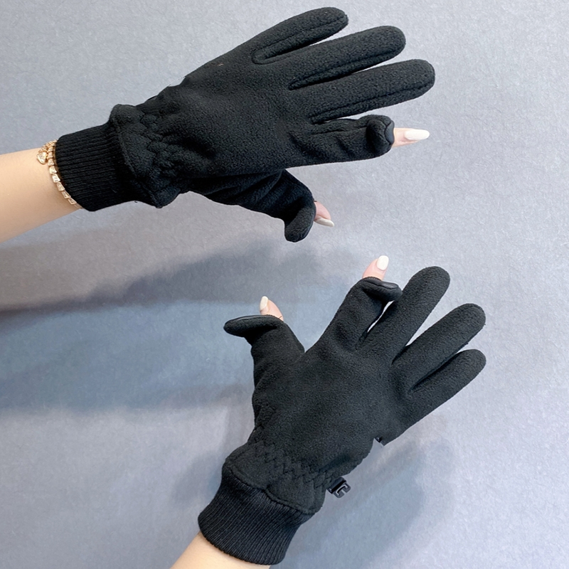 闪电客翻盖露指摇粒绒手套冬季女男情侣骑行电动自行车加绒加厚保暖