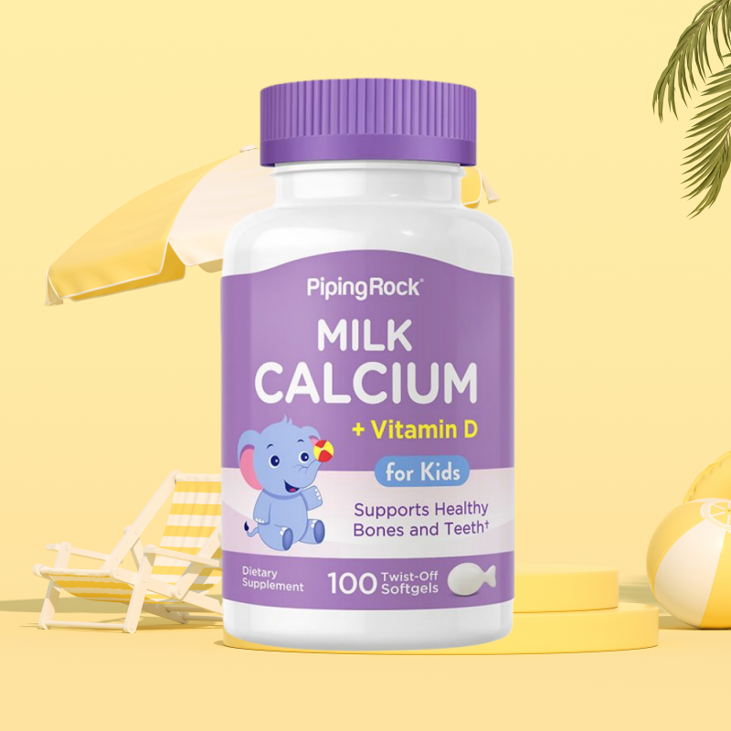 美国PipingRock朴诺儿童牛乳钙软胶囊100粒婴幼儿青少年学生补钙维生素D协同作用好吸收助长高助力骨健康高清大图
