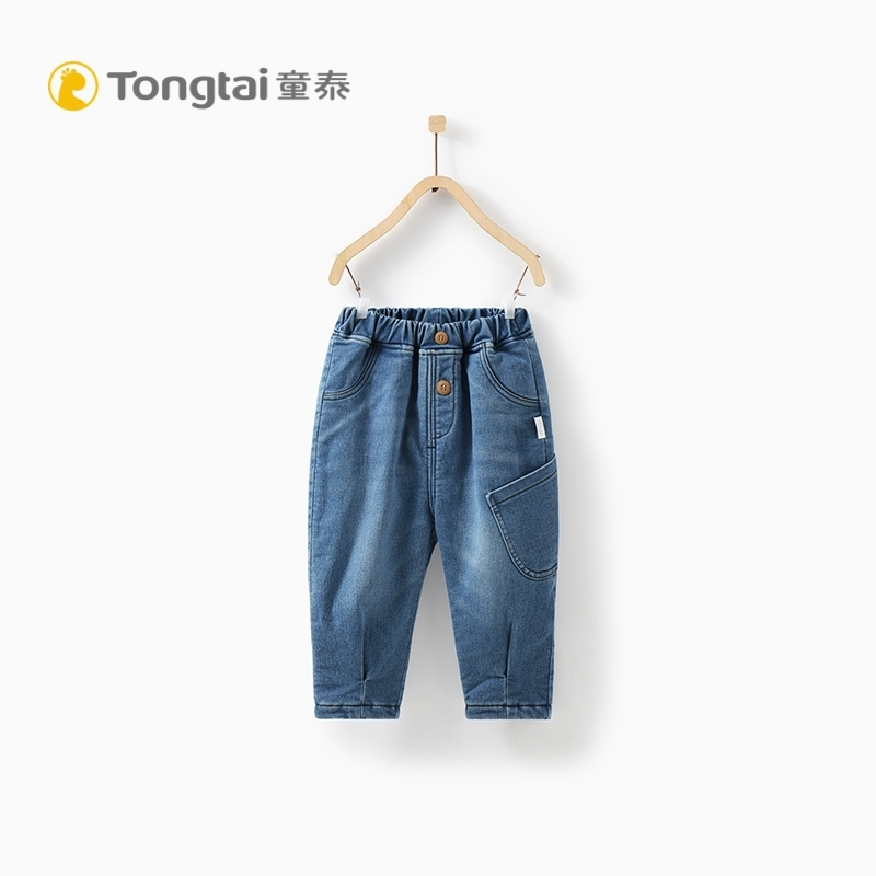 童泰秋季新款婴儿衣服男女儿童加绒外出长裤1-4岁宝宝牛仔休闲裤