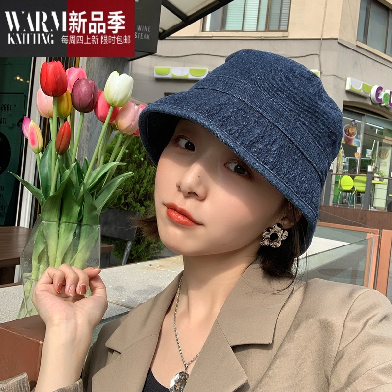 shanchao网红款日系牛仔渔夫帽女夏季遮阳帽遮脸太阳帽水桶帽子潮