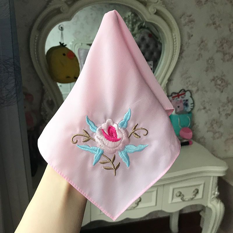 浅粉牡丹花 古装舞蹈演出道具丝绸刺绣手绢绣花手帕女士学生送礼绣字