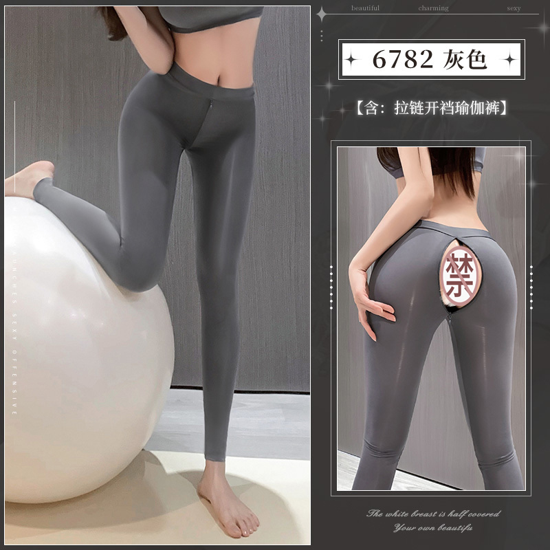 霏慕女式情趣睡衣性感情趣内衣爽滑免脱拉链开裆瑜伽裤免脱开档丝袜床上套装6782 白黑【发箍+短上衣+短裙+T裤】+长筒袜6922 均码