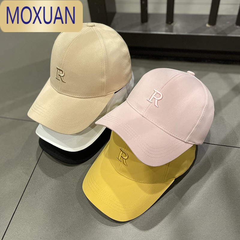moxuan韩版ins新款r字母刺绣防晒鸭舌帽子女春夏休闲百搭遮阳棒球帽