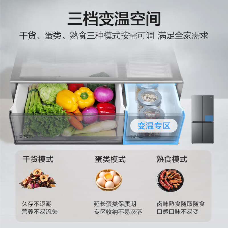 海尔小红花十字对开门冰箱BCD-500WGHTDC4SDU1 500升变频风冷双循环 玉墨银嵌入式设计 干湿分储净味杀菌高清大图
