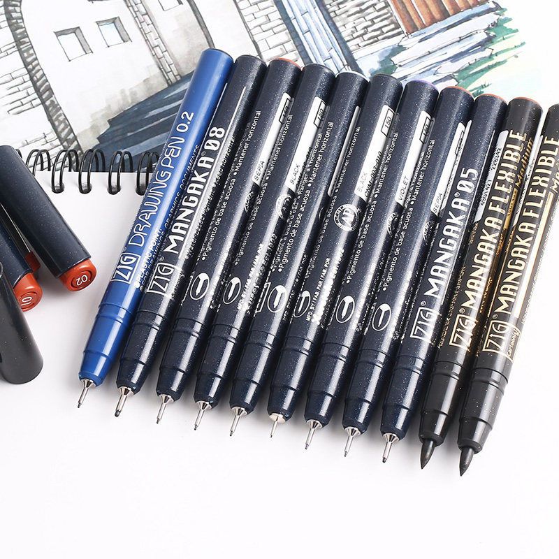 棕色黑色彩色描边笔水彩漫日本针管笔防水黑色003黑色银杆随机发