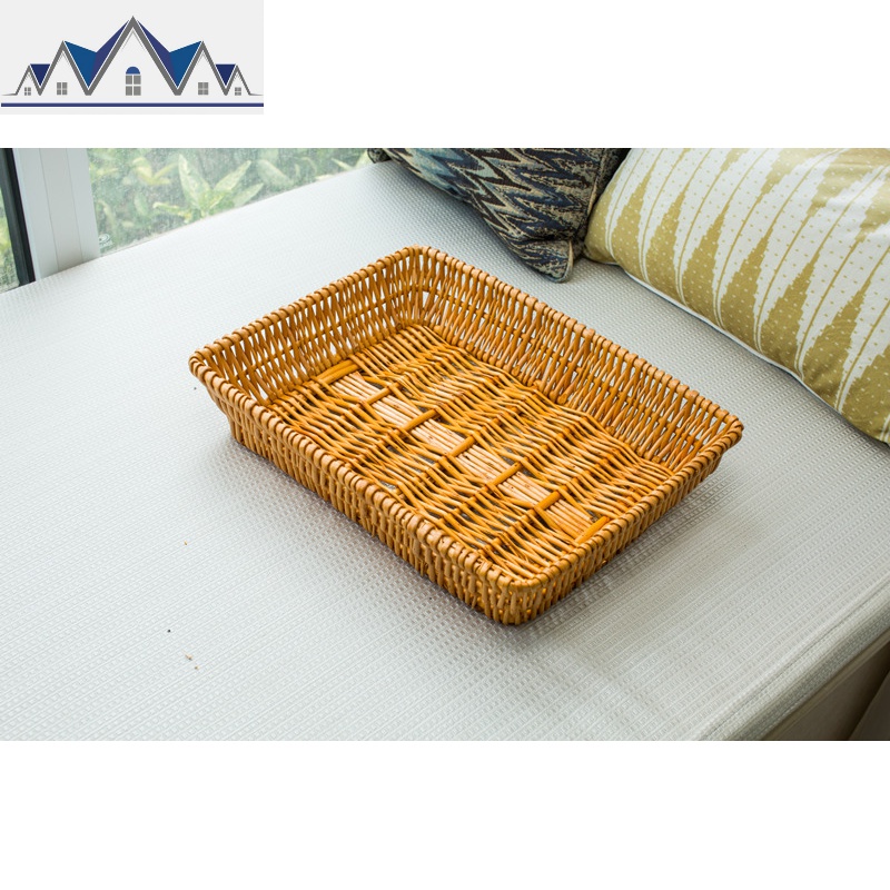 藤编收纳筐柳编竹筐超市展示筐幼儿园竹篮编织果盘水果篮子零食框 三维工匠收纳篮 蜜糖色50*40*9CM