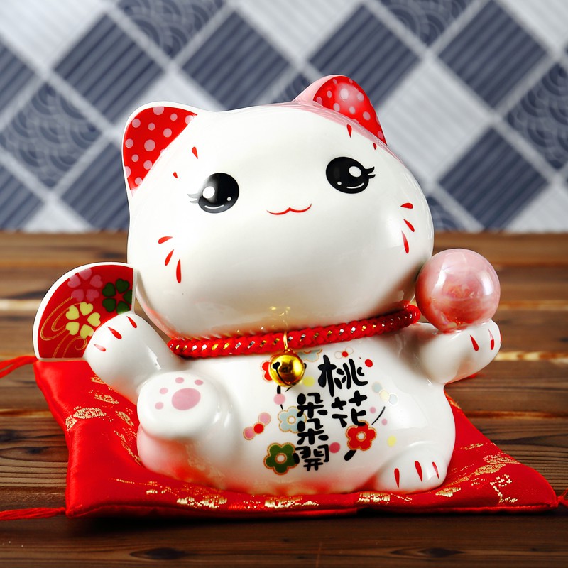 陶瓷猫小号存钱罐摆件家居客厅创意礼品可爱发财猫储钱罐 三维工匠 一套三只（桃花+富贵+福气）_72