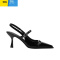 聚范 黑色尖头细跟高跟鞋女法式一字带包头凉鞋黑色性感浅口单鞋