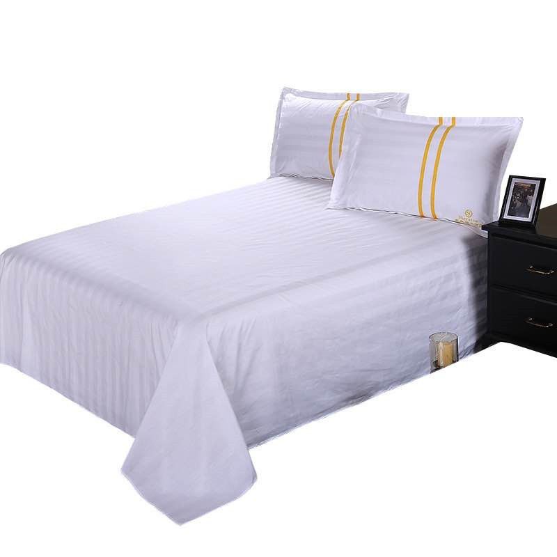 星级酒店床单宾馆床上用品套件纯白床单布草民宿被单缎条枕套