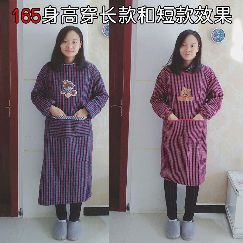 18新款厨房罩衣反穿衣时尚围裙长袖棉家用男女加长工作服