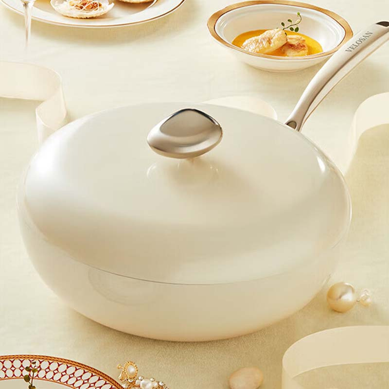 温仑山炒锅32cm0涂层鹅卵石不粘炒锅天使白VE1106高清大图