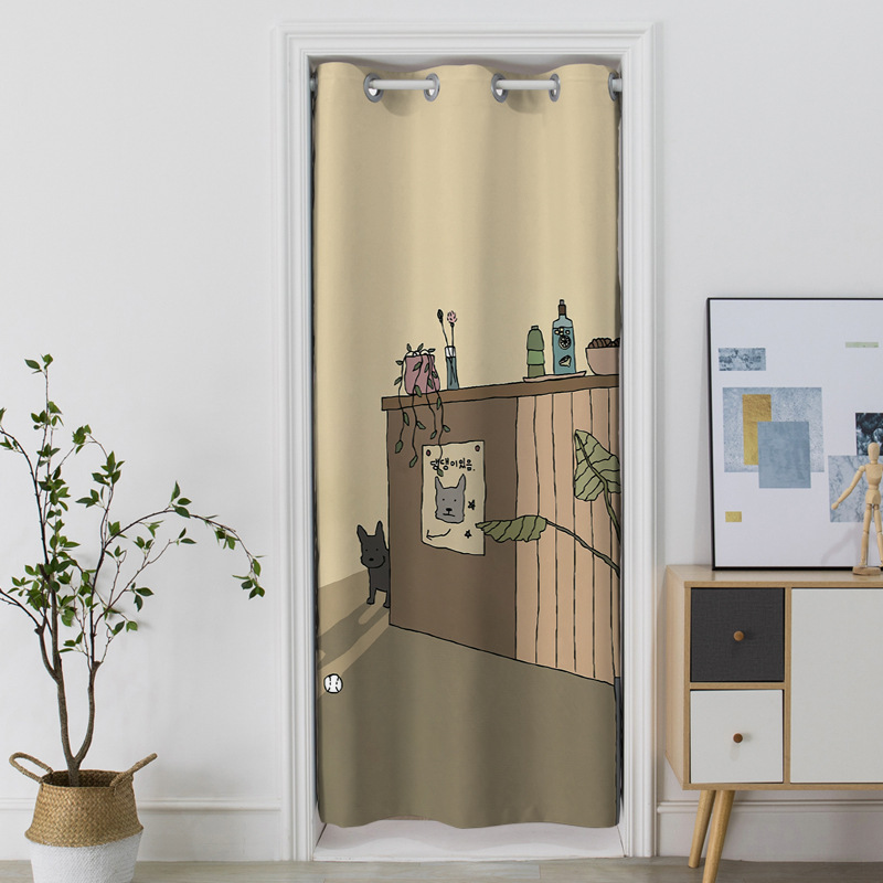 添福运 门帘隔断帘免打孔家用卧室卫生间厨房柜子遮挡布帘子北欧风门帘布艺遮挡窗帘可爱卡通帘子家用卧室厨房卫生间夏季防蚊门帘 26E油画猫 宽200*高180cm（门宽90-135cm）