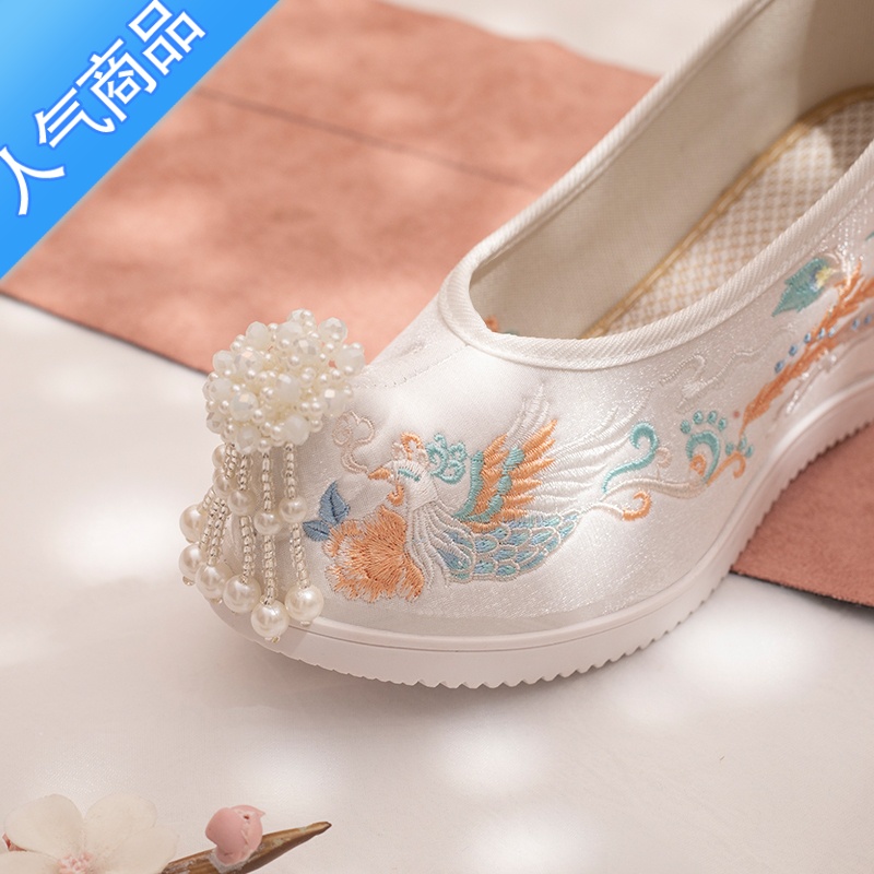 SUNTEK汉服鞋女夏季绣花鞋内增高5翘头履弓鞋高跟宋制古风古装古代鞋子高清大图