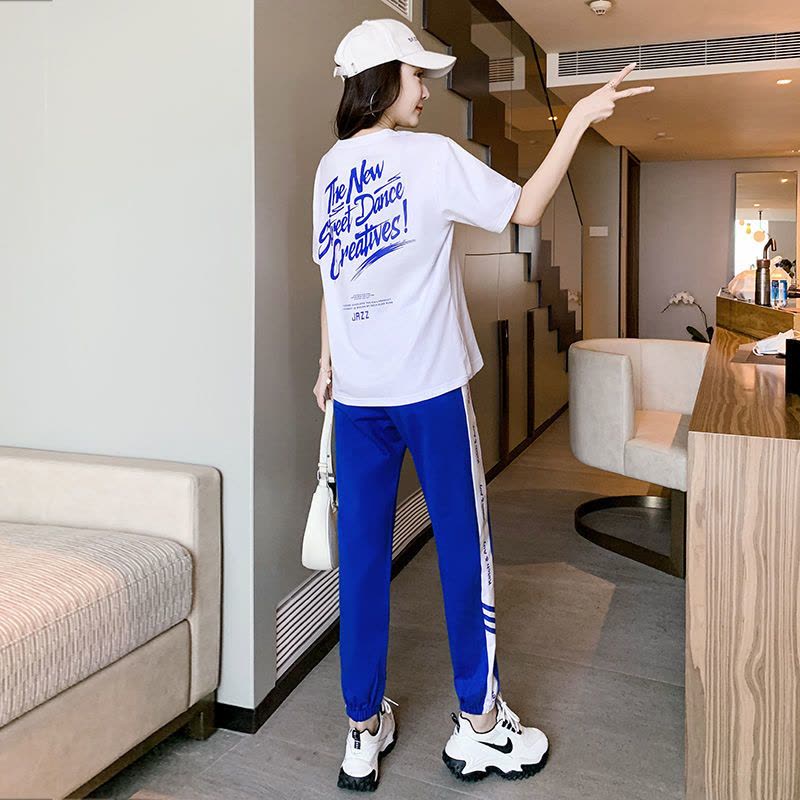 真维斯运动短袖套装女2022夏季薄款网红时尚休闲减龄长裤两件套图片