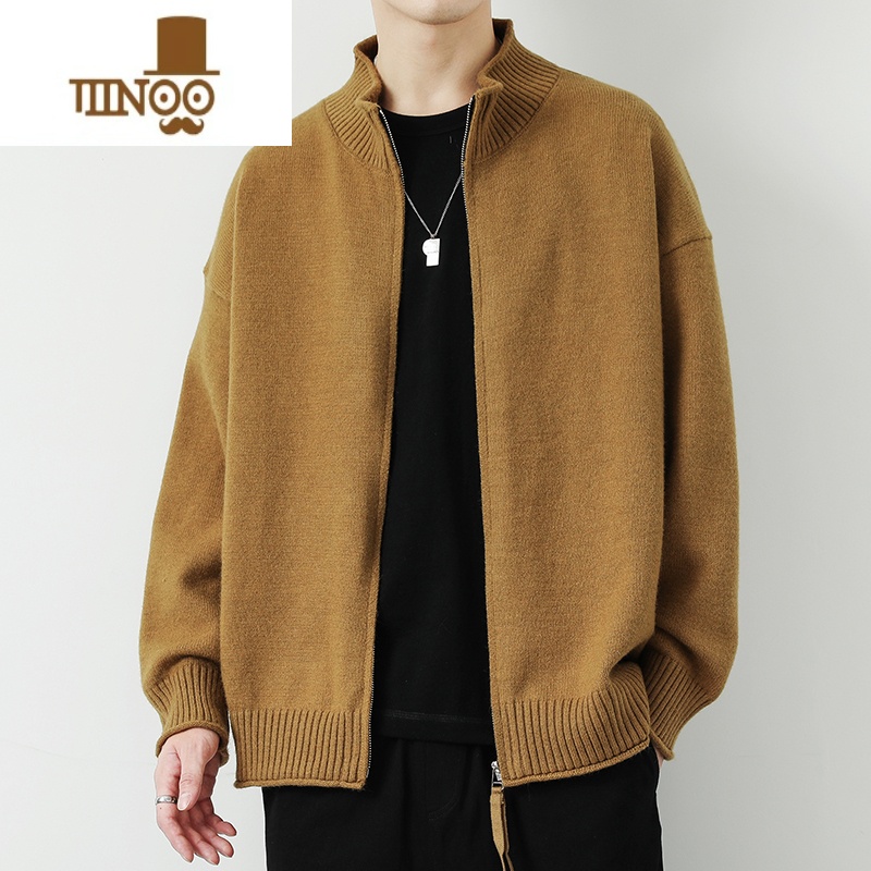 YANXU2023男士新款开衫毛衣青少年学生潮流外穿百搭针织衫外套 L110-130 咖色