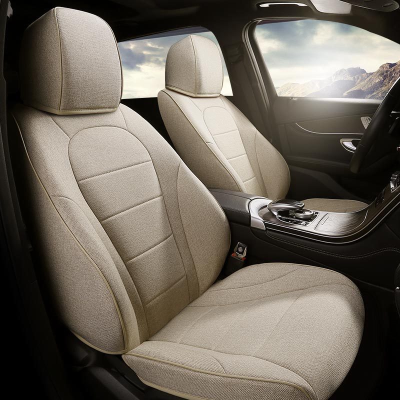 汽车坐垫全包围亚麻四季通用坐套奔驰e260l奥迪q5l宝马x1专用座套米色