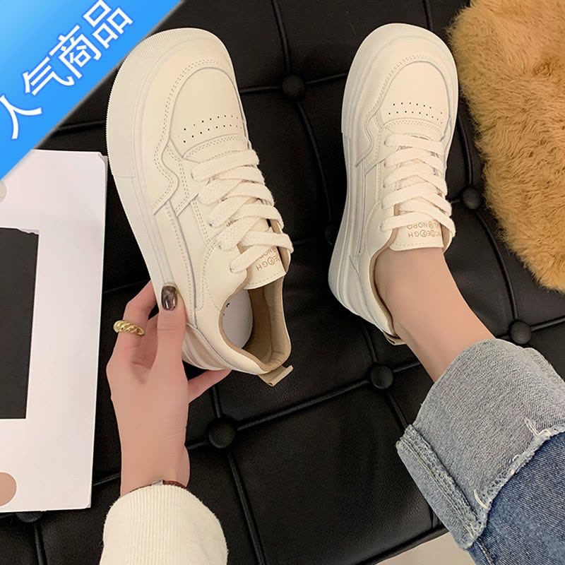 SUNTEK芒果头小白鞋女2023春秋新款宽头平底温柔风圆头老爹运动休闲板鞋图片