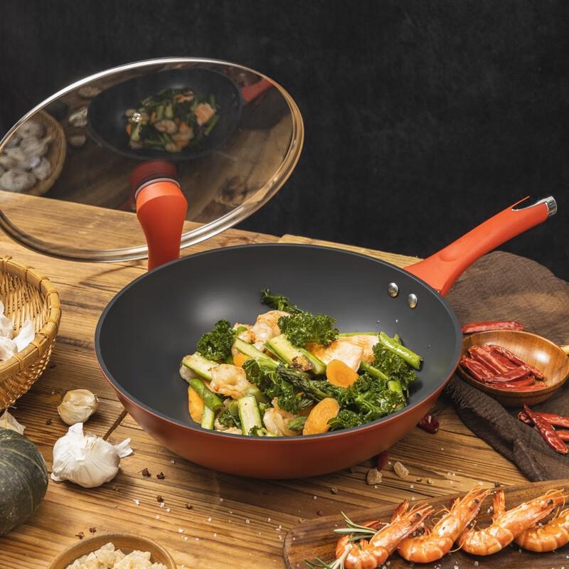 神田KANDA臻钛系列钛合金红钛不粘炒锅32cm