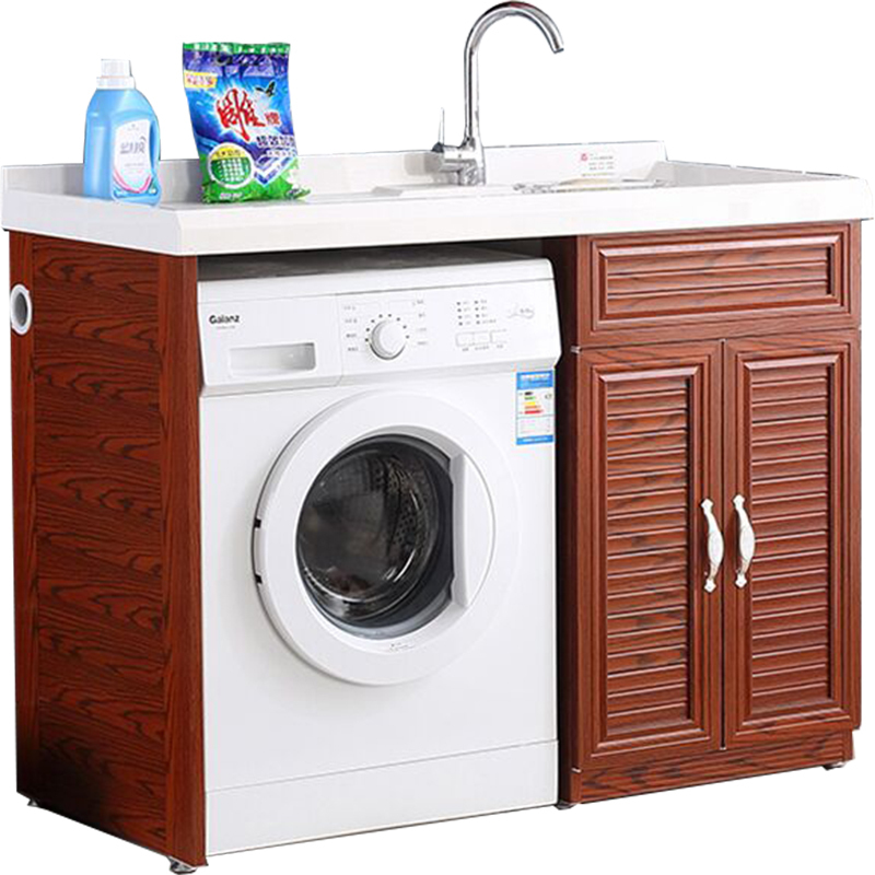 上海定制切角太空铝阳台洗衣柜浴室柜脸盆一体组合滚筒洗衣机伴侣闪电