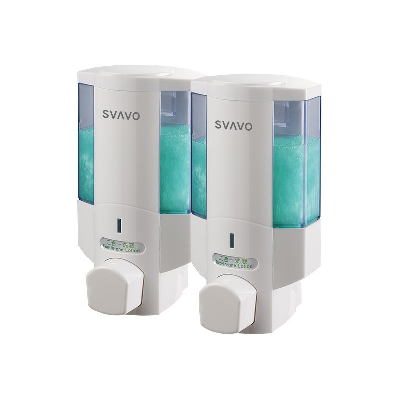 瑞沃(SVAVO)手动皂液器350ml 免打孔洗手液盒 壁挂沐浴露盒 V6102白色 双格350ml*2单位:个