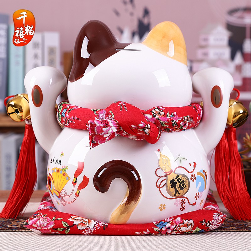 大号生意兴隆猫摆件开业礼品店铺收银台创意陶瓷储蓄罐发财猫 三维工匠 12寸生意兴隆猫高清大图
