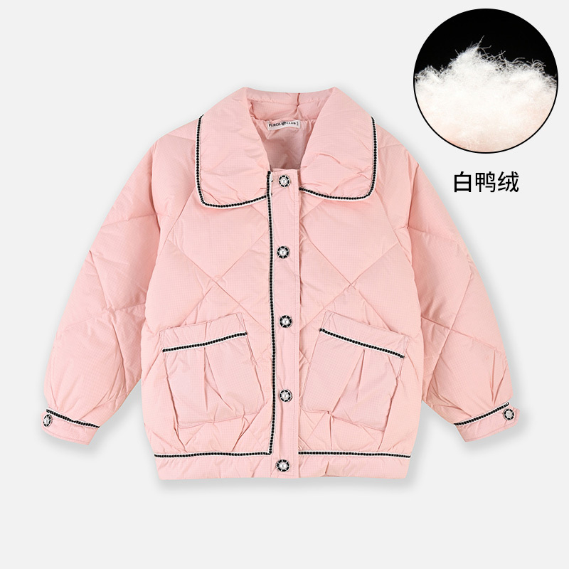 铅笔俱乐部2024秋冬新品女童羽绒服儿童大翻领保暖上衣中大童外套 150cm 粉红