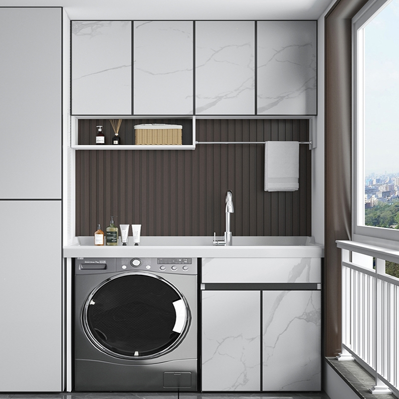 它墅太空铝阳台洗衣机柜带搓板洗手洗脸盆柜一体洗衣池伴侣洗衣柜组合