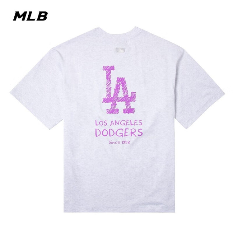 美职棒(MLB)旗舰mlb短袖女 23新款 后背大标纯棉潮流情侣t恤男 3ATSB5033 07MGL/洛杉矶道奇/浅麻