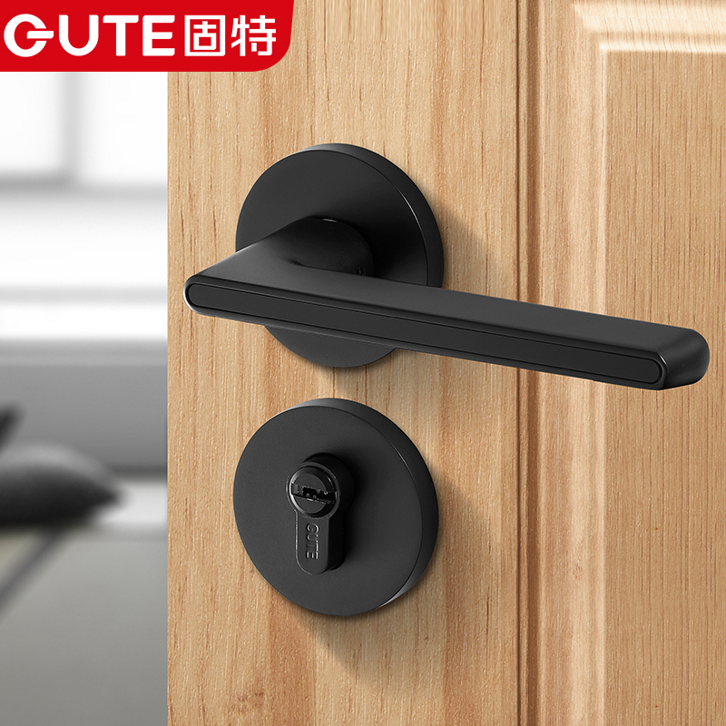 固特门锁室内家用卧室黑色分实木门房门把手通用型锁具