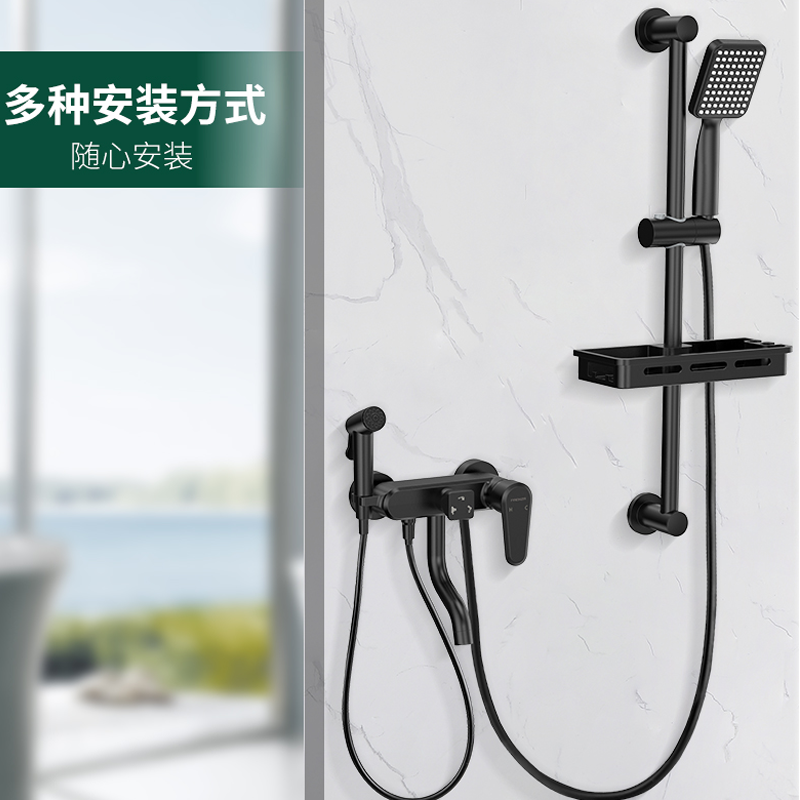 法恩莎(FAENZA)卫浴淋浴简易淋浴花洒套装铜质卫生间淋雨手持喷头全铜挂墙式 带杆简易花洒高清大图