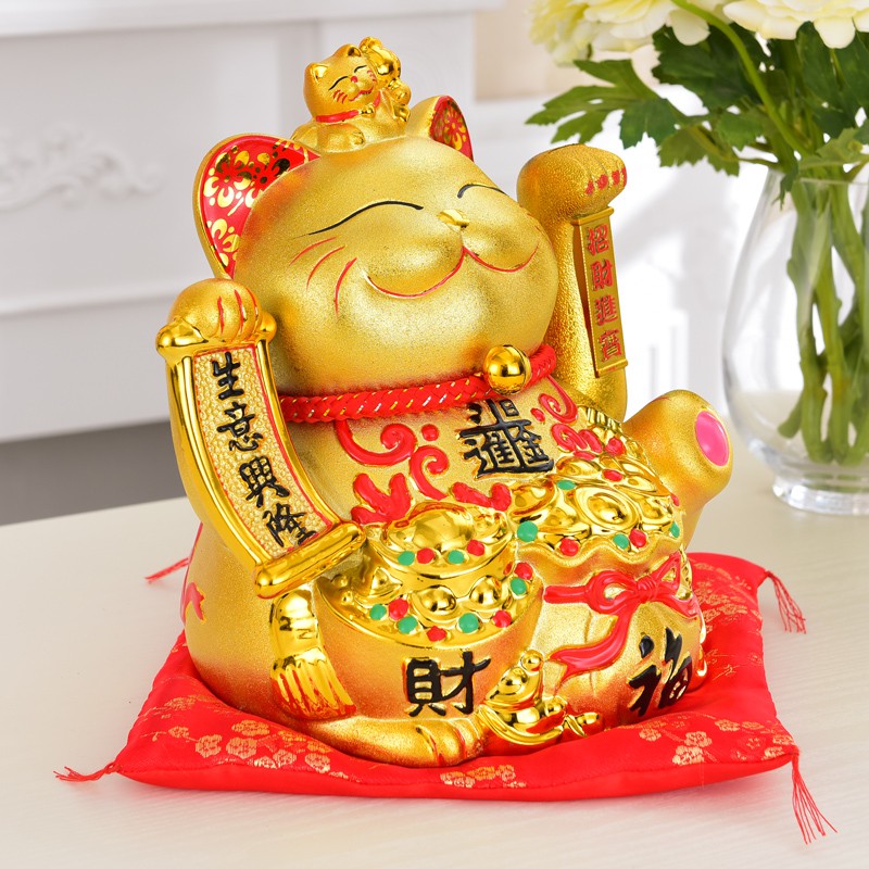 猫小摆件自动招手电动摇手陶瓷存钱罐大号开业礼品店铺收银台 三维工匠 [八方来财]高23厘米+摇手+存钱猫高清大图
