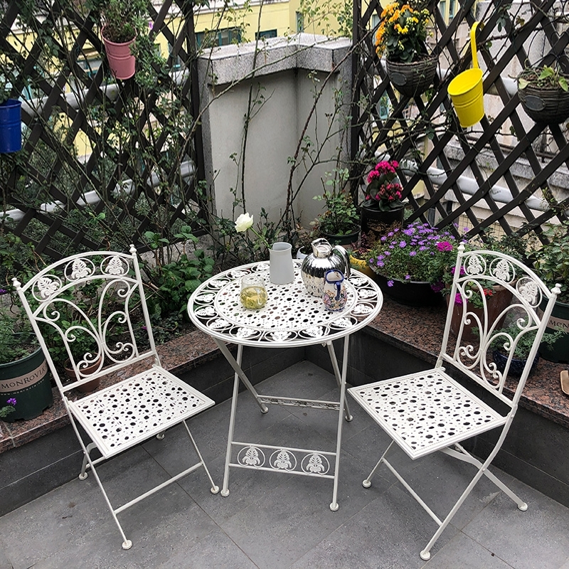 户外桌椅庭院阳台小茶几组合铁艺折叠休闲花园露台室外桌椅三件套