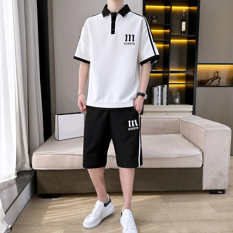 骄克雄狮(jankeleone)休闲运动套装男夏季新款男士翻领体恤透气青年