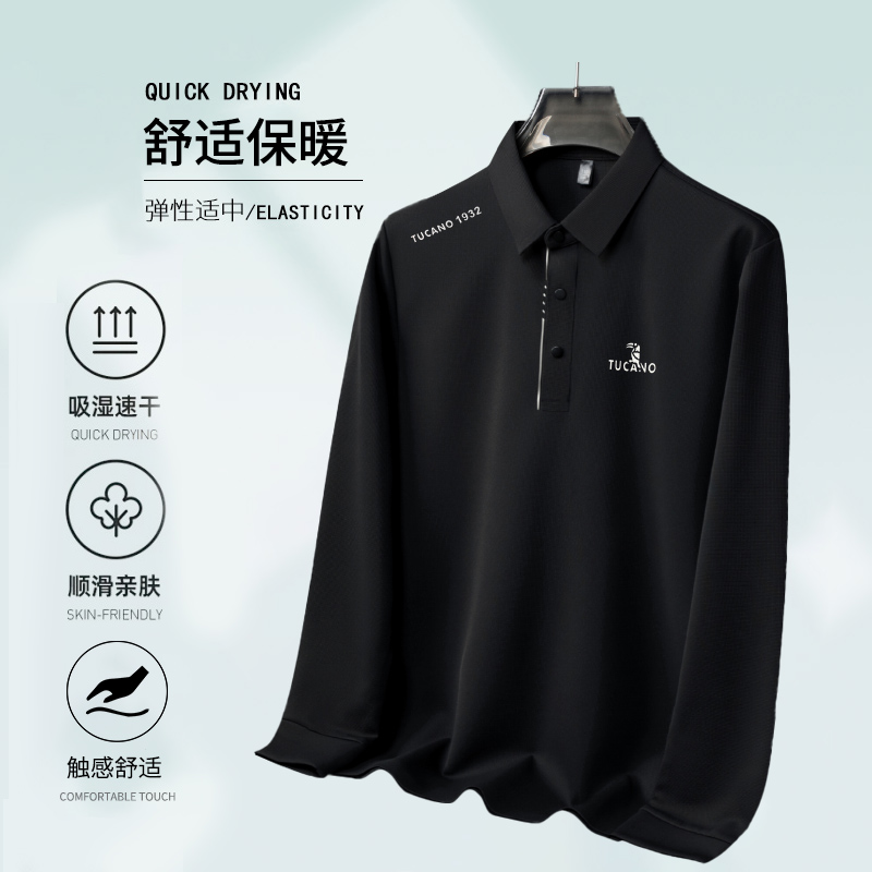 啄木鸟官方旗舰店长袖t恤男爸爸2025新款春装冰丝polo衫中年爸木高清大图