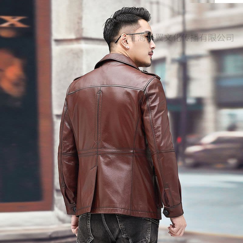 举翼王子新款海宁真皮皮衣男头层牛皮短款韩版修身翻领皮夹克中年夹克外套图片
