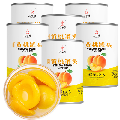 出口新鲜黄桃罐头 425克X6罐/箱 糖水水果罐头 对开速食罐头 清凉爽口 鲜嫩多汁 休闲零食
