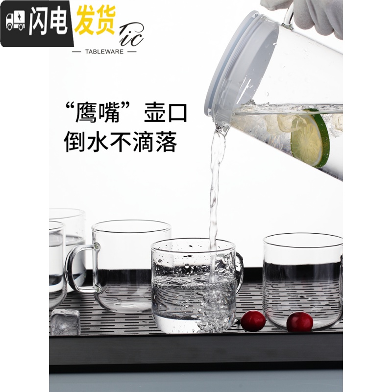 三维工匠凉水壶套装 玻璃可高温家用冷水壶耐热防爆凉白开水杯凉水杯 新款1500[无花纹]高清大图