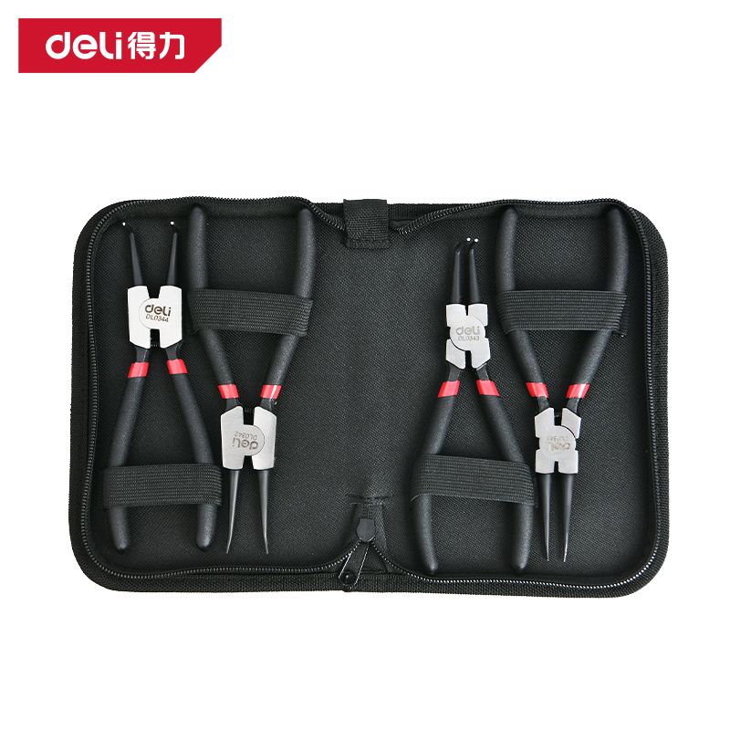 得力(deli)DL104407卡簧钳套装外弯弹簧钳尖嘴卡环钳 7英寸卡簧钳4件套