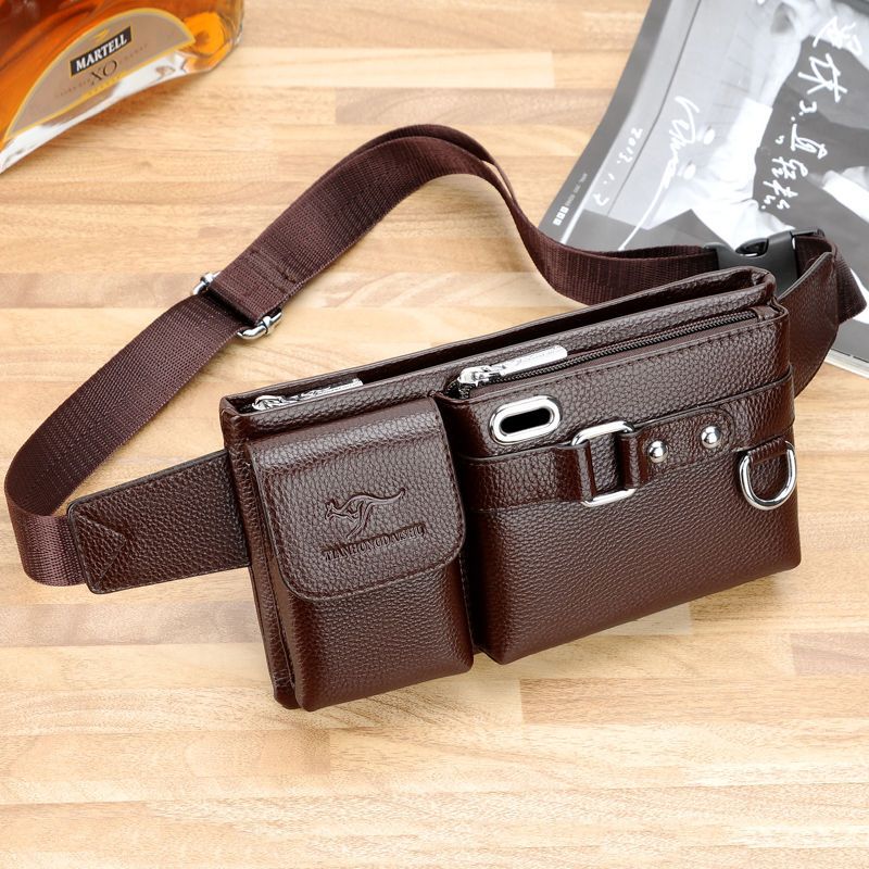 派尼美特男腰包真皮质感手机包多功能大容量男士休闲胸包斜挎包潮